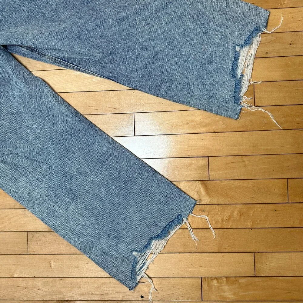 AVEC LES FILLES Acid Wash Distressed Destroyed Wide Leg Denim Jeans Size 29